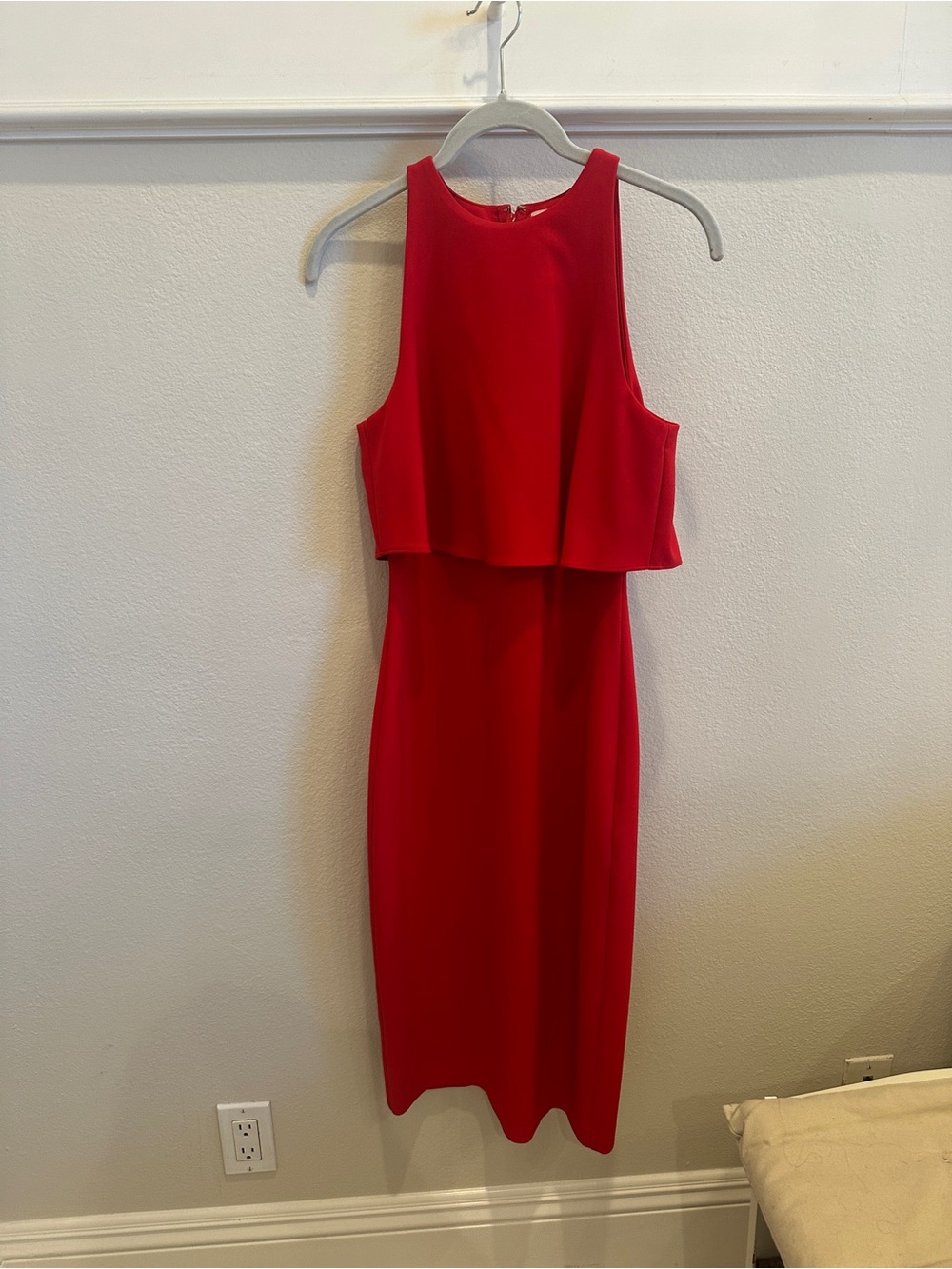 Likely Red Sleeveless Overlay Midi Dress